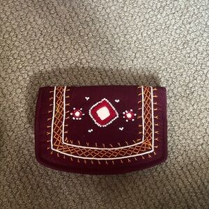 Embroidered Burgundy Clutch